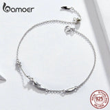 Boho Feather Chain Bracelet 925 Sterling Silver Zironia Jewelry SCB133