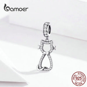 Cat Kitty Pendant Charm 925 Sterling Silver CZ Watting Pet for Snake Bracelet
