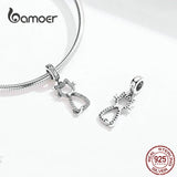Cat Kitty Pendant Charm 925 Sterling Silver CZ Watting Pet for Snake Bracelet