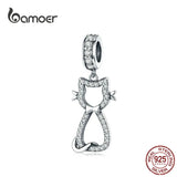 Cat Kitty Pendant Charm 925 Sterling Silver CZ Watting Pet for Snake Bracelet