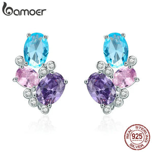 925 Sterling Silver Zircon Geometric Stud Earrings for Women