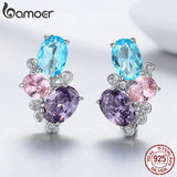 925 Sterling Silver Zircon Geometric Stud Earrings for Women