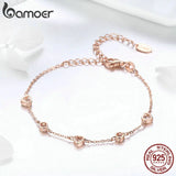 Classic 925 Sterling Silver Heart Women Bracelet Chain Lobster Clasp