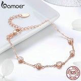 Classic 925 Sterling Silver Heart Women Bracelet Chain Lobster Clasp