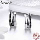 925 Silver Double Circle CZ Hoop Earrings for Women Gift SCE444