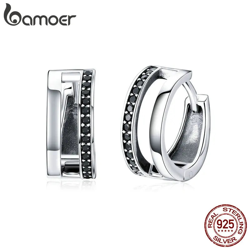 925 Silver Double Circle CZ Hoop Earrings for Women Gift SCE444