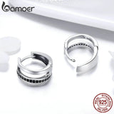 925 Silver Double Circle CZ Hoop Earrings for Women Gift SCE444