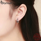 925 Silver Double Circle CZ Hoop Earrings for Women Gift SCE444