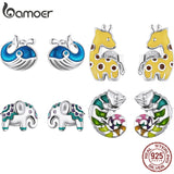 Sterling Silver Animal Ear Studs - Whale Mini Elephant Giraffe Chameleon Jewelry