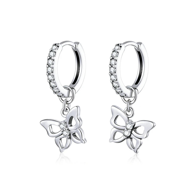 Butterfly Hoop Earrings 925 Sterling Silver Wedding Jewelry SCE833