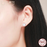 Zircon 925 Silver Pearl Stud Earrings Women's Fine Jewelry