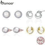 Zircon 925 Silver Pearl Stud Earrings Women's Fine Jewelry