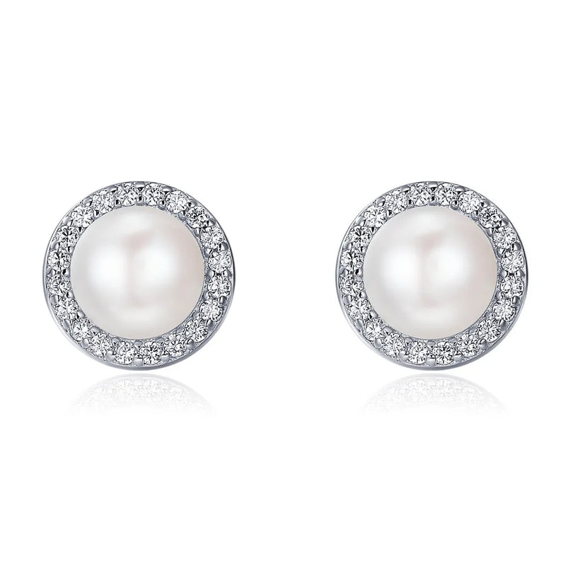 Zircon 925 Silver Pearl Stud Earrings Women's Fine Jewelry