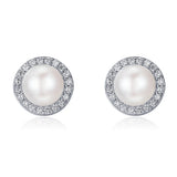 Zircon 925 Silver Pearl Stud Earrings Women's Fine Jewelry