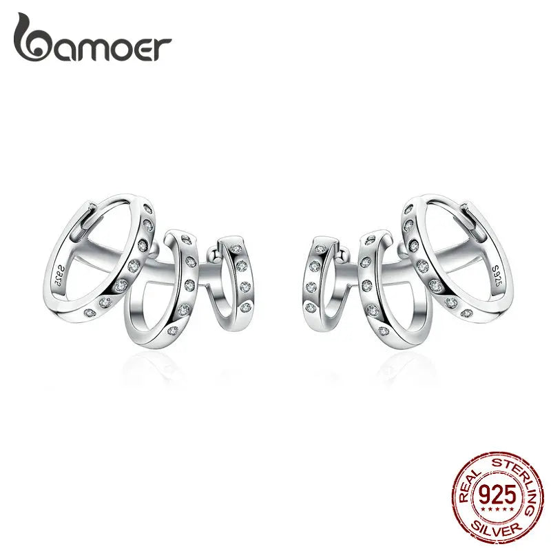 925 Silver Punk Triple Circle Hoop Ear Cuff for Women