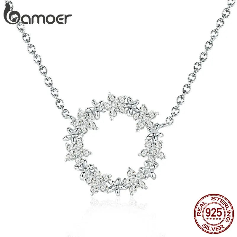 925 Sterling Silver Star Round Shape Pendants Necklaces Women Wedding Jewelry