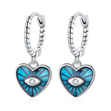 Enamel Pendants Drop Earrings 925 Sterling Silver Heart Demmon Eye Round
