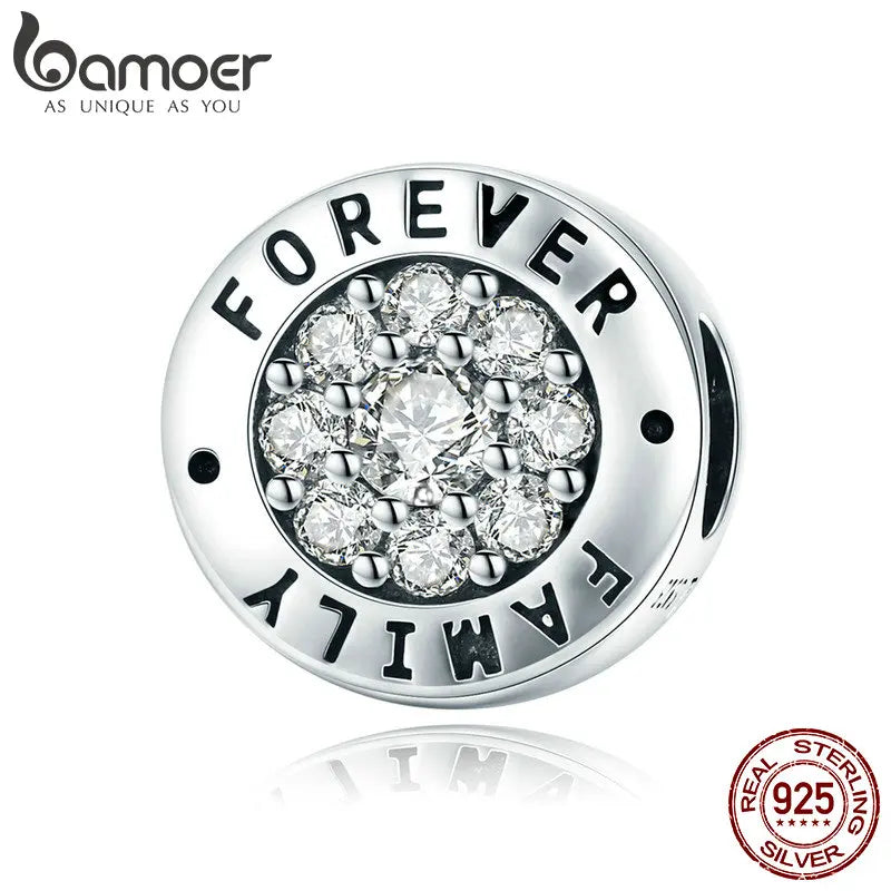 925 Silver Forever Family CZ Charm Bead, DIY Bracelet Jewelry