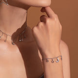 925 Silver Moon & Star Link Bracelet for Women