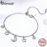 925 Silver Moon & Star Link Bracelet for Women