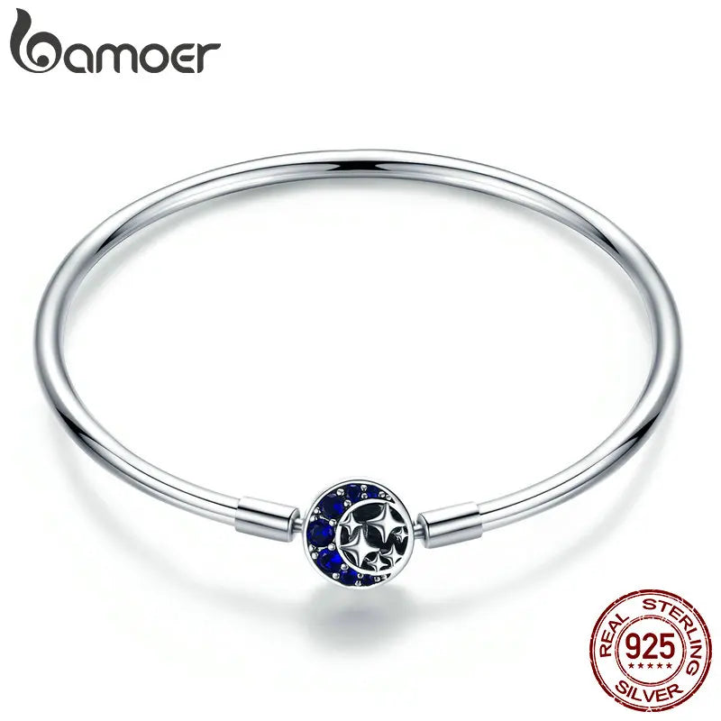925 Silver CZ Moon Star Bracelet Bangles Women Jewelry S925 SCB080