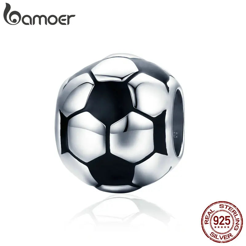 925 Sterling Silver Football Love Charm Bead for Bracelet Necklace SCC666