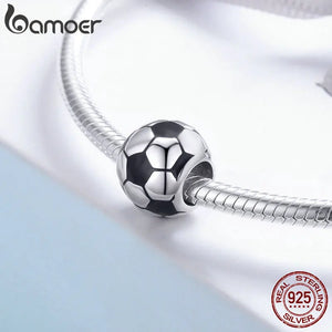 925 Sterling Silver Football Love Charm Bead for Bracelet Necklace SCC666