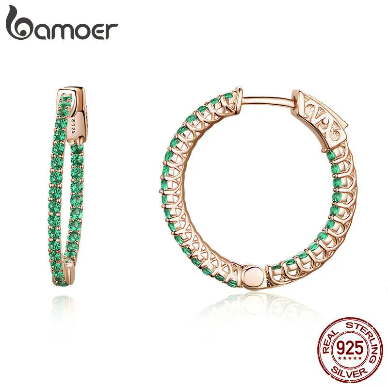 925 Silver Green CZ Stud Earrings Women Wedding Jewelry SCE511