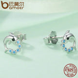 925 Silver Dolphin Love Ball Stud Earrings Women Jewelry SCE179