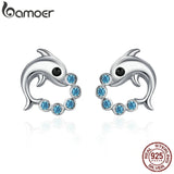 925 Silver Dolphin Love Ball Stud Earrings Women Jewelry SCE179