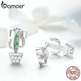 925 Silver Green Cactus Plant Stud Earrings CZ Jewelry