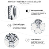 925 Sterling Silver Heart Petals Clover Dangle Charm for Bracelets