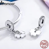 925 Sterling Silver Heart Petals Clover Dangle Charm for Bracelets