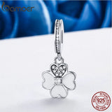 925 Sterling Silver Heart Petals Clover Dangle Charm for Bracelets