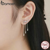 925 Silver Long Chain Star CZ Drop Earrings Women Jewelry SCE399