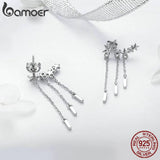 925 Silver Long Chain Star CZ Drop Earrings Women Jewelry SCE399