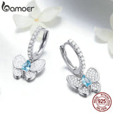 925 Silver CZ Butterfly Crystal Drop Earrings Wedding Jewelry