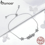 925 Silver Daisy Flower Bracelet Clear CZ Jewelry Gift