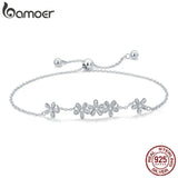 925 Silver Daisy Flower Bracelet Clear CZ Jewelry Gift