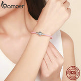 925 Silver Round Clasp Clear CZ Leather Bracelet Women SCB114