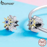 925 Silver Sun Meets Moon CZ Beads Charm for Bracelets DIY