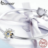 925 Silver Sun Meets Moon CZ Beads Charm for Bracelets DIY