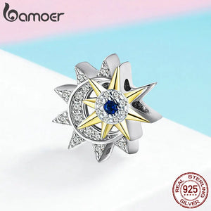 925 Silver Sun Meets Moon CZ Beads Charm for Bracelets DIY