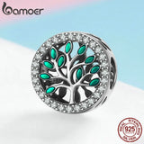 925 Sterling Silver Tree of Life Tree Leaves Clear CZ Beads