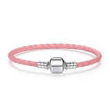Pink Braided Leather Chain Bracelet with Silver Clasp