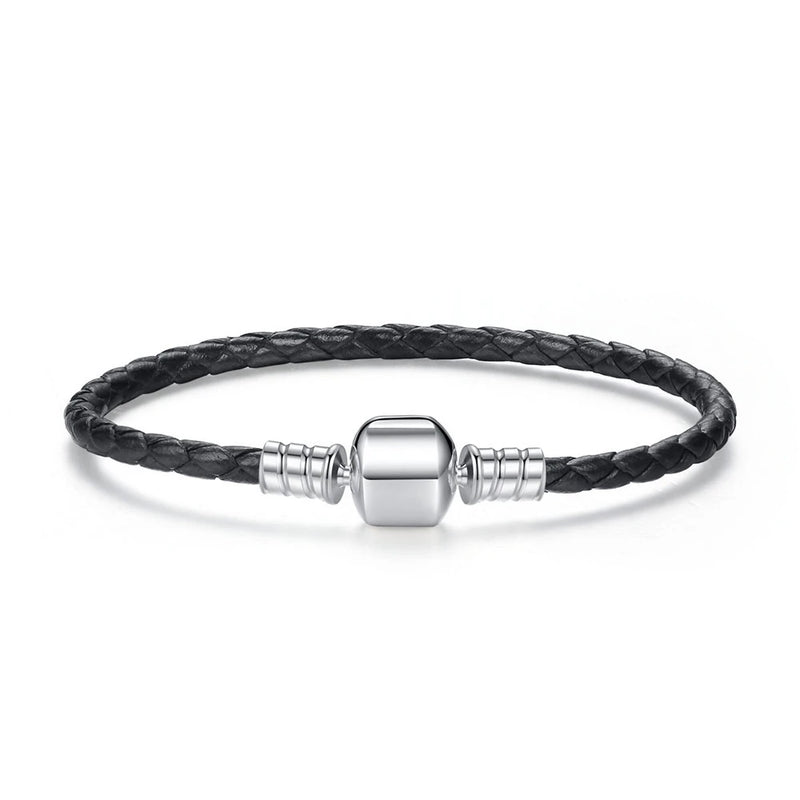 Pink Braided Leather Chain Bracelet with Silver Clasp