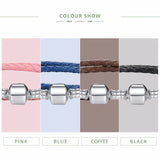 Pink Braided Leather Chain Bracelet with Silver Clasp