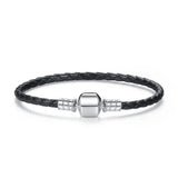 Pink Braided Leather Chain Bracelet with Silver Clasp