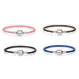 Pink Braided Leather Chain Bracelet with Silver Clasp