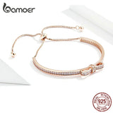 925 Silver Bowknot Clear Cubic Zircon Bangles Bracelet Women SCB108